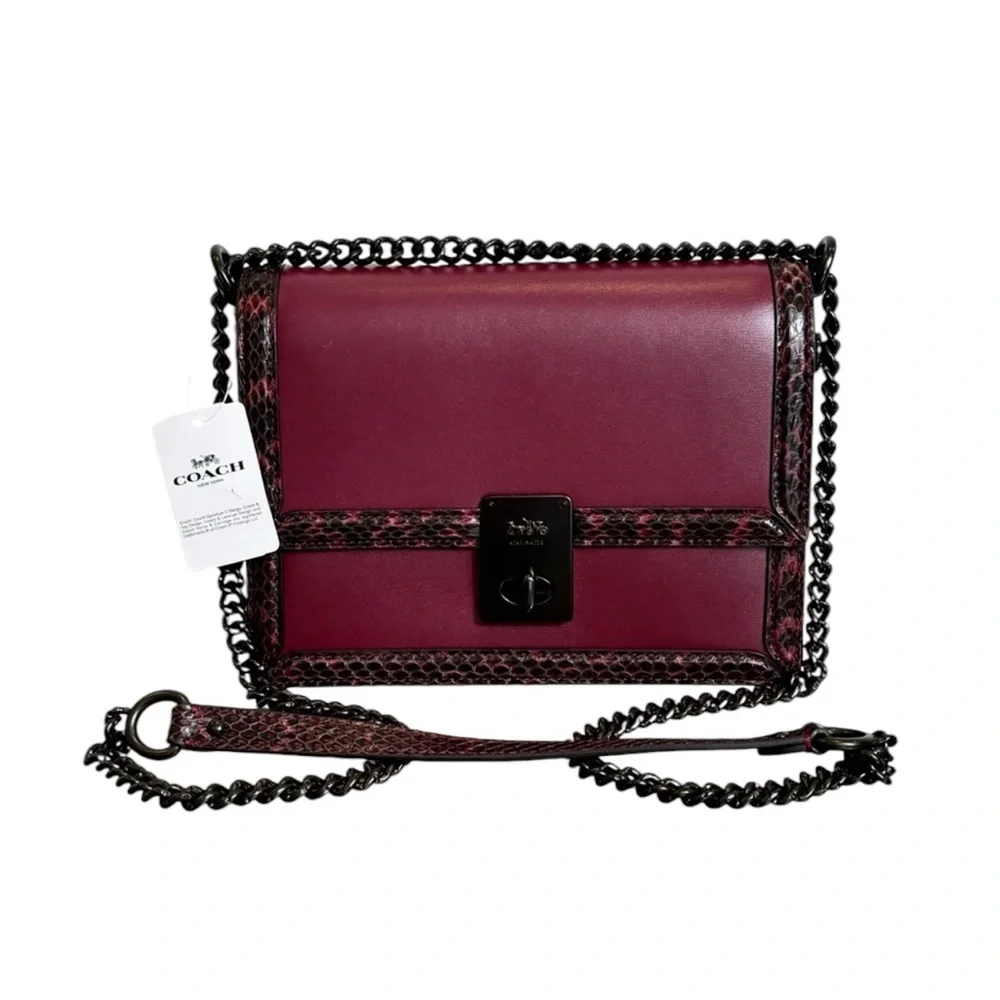 NWT‎ - Coach Hutton Shoulder Bag With Snakeskin Detail.